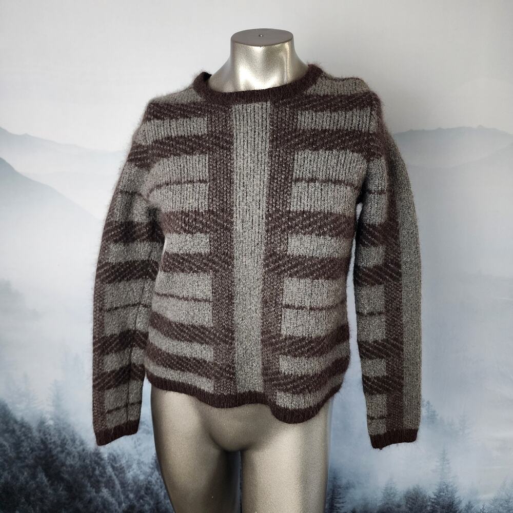 Ann Taylor Rabbit Hair Alpaca Wool Striped Crew Neck Sweater | Women's Medium